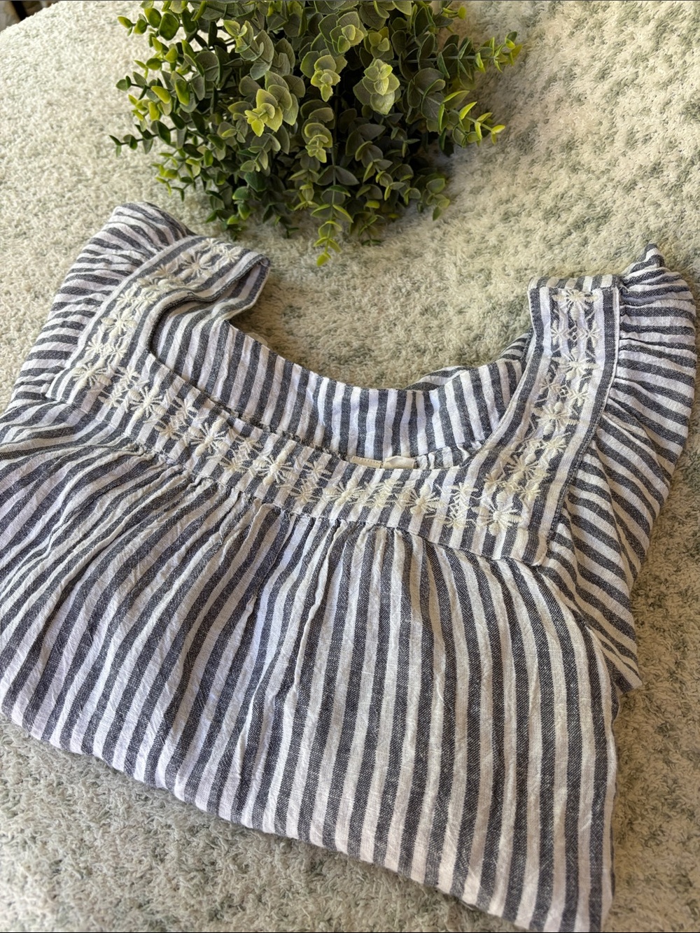 Studio West size M Women's Striped Embroidered Square-Neck Top RS